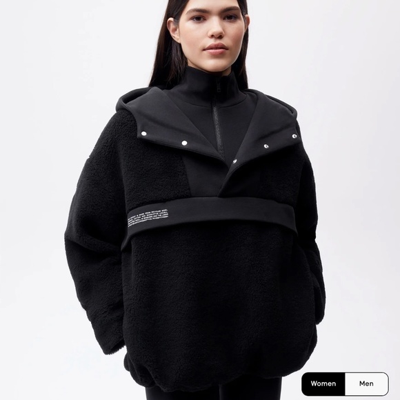 Pangaia Sz. S Unisex Recycled Wool Fleece Half-Zip Hooded Jacket Black - Picture 1 of 12